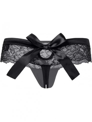 Panties Women's Sexy g-String Panties with Cute Bow Back - Black - CW197WAQD3N $12.72