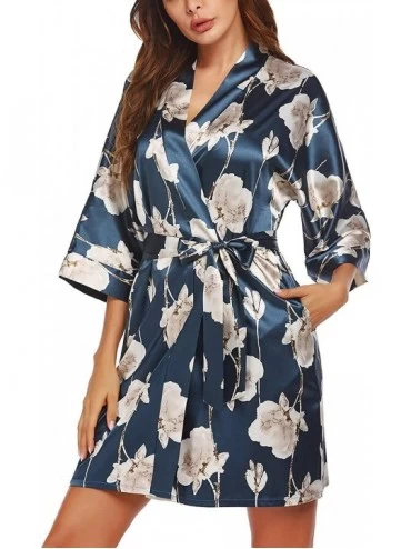 Robes Women Kimono Robe Silk Lightweight Long Robes Satin Bathrobe Soft Sleepwear V Neck Ladies Loungewear Short floral3 - CB...
