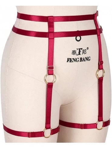 Garters & Garter Belts Body Harness Mesh Garter Belt with Straps for Stockings/Lingerie - Mlcp0007wine Red - CK18OT762S4 $17.94