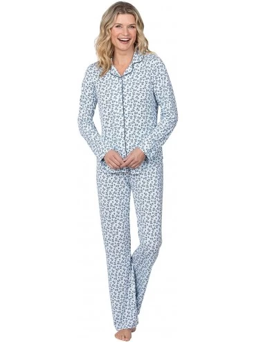 Sets Knit Womens Pajamas - PJs for Women Set - Button Front - Blue Floral - C218SMTMNL6 $51.57