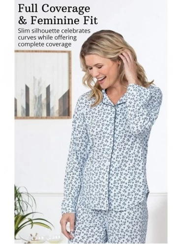 Sets Knit Womens Pajamas - PJs for Women Set - Button Front - Blue Floral - C218SMTMNL6 $22.30