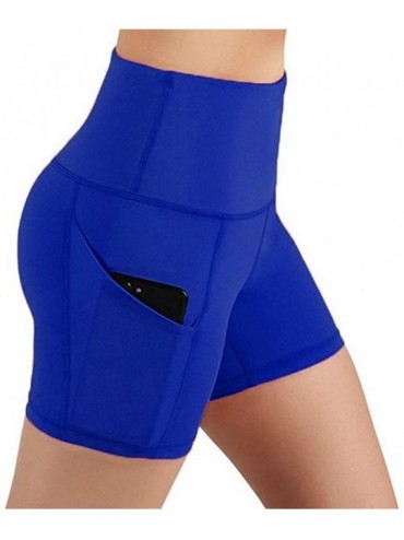 Panties Lady Solid Pocket High-Waist Hip Stretch Underpants Running Fitness Yoga Shorts - Blue - C4190OOZ5AM $27.59