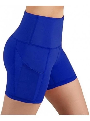 Panties Lady Solid Pocket High-Waist Hip Stretch Underpants Running Fitness Yoga Shorts - Blue - C4190OOZ5AM $11.42