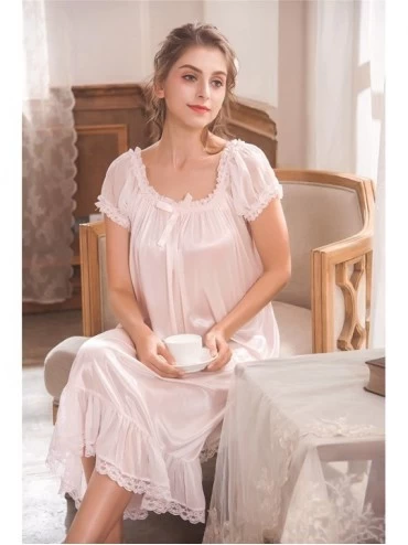 Nightgowns & Sleepshirts Women's Nightgowns Short Sleeve Satin Silk Plus Size Pink Victorian Nightdress - Pink - CS18G8AUCI2 ...