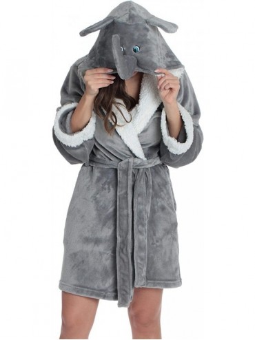 Robes Critter Robe Sherpa Trim Velour Robes for Women - Elephant (Velour) - C312HJGOGMH $25.82