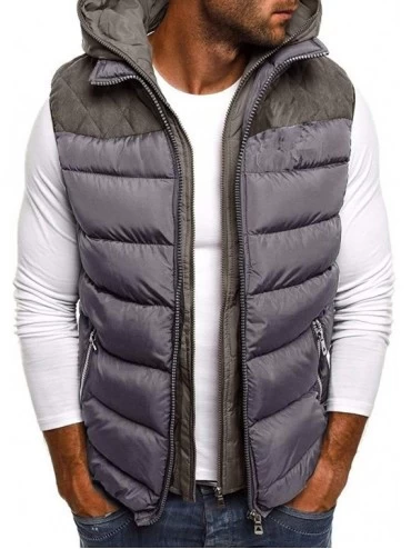 Shapewear Mens Puffer Vest Jacket Quilted Pure Color Hooded Sleeveless Zip Up Warm Winter Outwear Jacket Gilet - Gray - CZ193...