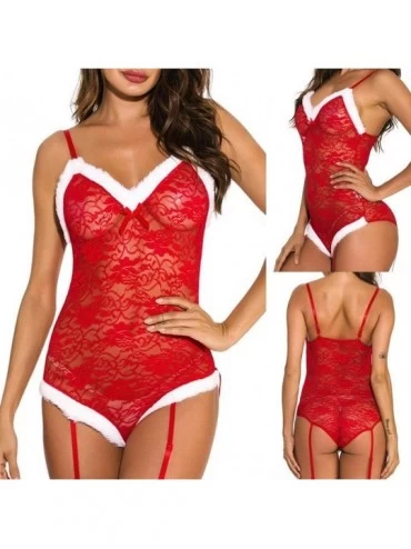 Baby Dolls & Chemises One Piece Women Lace Sexy Lingerie Christmas Series-Deep V Neck Sling Bodysuit Hollow Perspective Pajam...