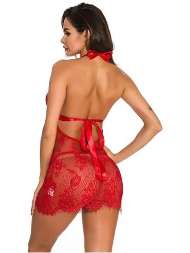 Baby Dolls & Chemises One Piece Women Lace Sexy Lingerie Christmas Series-Deep V Neck Sling Bodysuit Hollow Perspective Pajam...
