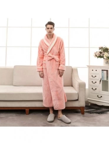 Robes Mink Cashmere Bathrobes Thicker Long Flannel Sleepwear Women Man Couple Pajamas - Orange Pink - CT18I28EZAG $23.89