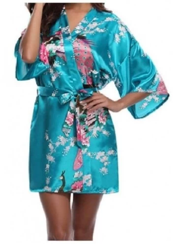 Robes Women's Kimono Lounger Relaxed Nightgown Knit Robe Knit Robe Lake Blue S - Lake Blue - CM19DCSRQTO $43.60