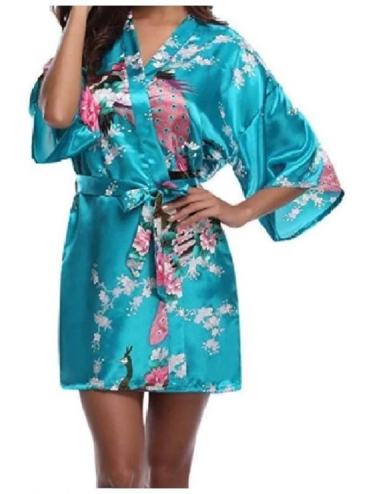 Robes Women's Kimono Lounger Relaxed Nightgown Knit Robe Knit Robe Lake Blue S - Lake Blue - CM19DCSRQTO $25.68