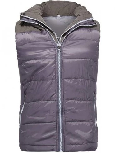 Shapewear Mens Puffer Vest Jacket Quilted Pure Color Hooded Sleeveless Zip Up Warm Winter Outwear Jacket Gilet - Gray - CZ193...