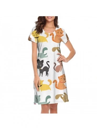 Tops Crewneck Short Sleeve Nightgown Banana Tree Leaves聽 Printed Nightdress Sleepwear Women Pajamas Cute Doodle Cat Boxer聽 - ...