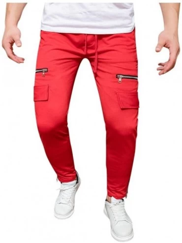 Thermal Underwear Mens Casual Joggers Solid Gym Sports Pants Elastic Waist Sweatpants Tapered Stretch Trousers Slacks with Zi...