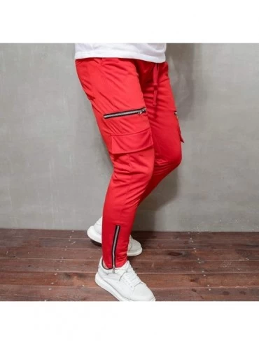 Thermal Underwear Mens Casual Joggers Solid Gym Sports Pants Elastic Waist Sweatpants Tapered Stretch Trousers Slacks with Zi...