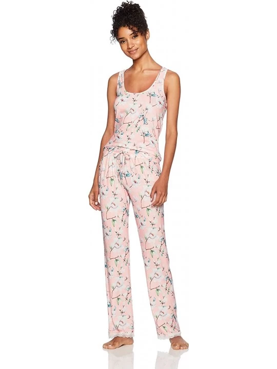 Sets Women's Pajama Set Sleepwear Knit Soft Racerback Tank Top and Pant Sleeveless Nightwear PJ Set - Pink Floral - CL182H4I4...
