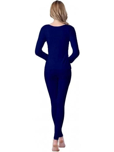 Thermal Underwear Women's Thermal Underwear Set Top & Bottom Fleece Lined - Deep Blue - CM18845DZN7 $11.69