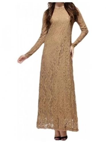 Robes Womens Pure Color Islamic Muslim Lace Trendy Slim Fit Kaftans - Khaki - CD1908C4WLH $37.47