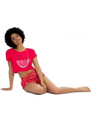 Sets Women's Cute Pajama Set Crop Top and Shorts 2 Piece Sleepwear Fruit Print Tee Tops for Teen Girls - Watermelon - C819992...