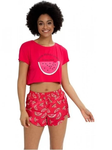 Sets Women's Cute Pajama Set Crop Top and Shorts 2 Piece Sleepwear Fruit Print Tee Tops for Teen Girls - Watermelon - C819992...