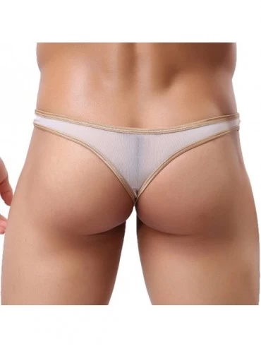 G-Strings & Thongs Mens Sheer Openwork Thongs G-String T-Back Underwear Briefs Panties Shorts - White - C918AZ4QCZQ $10.84