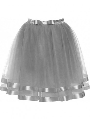 Slips Women's Tulle Skirt Petticoat Slip Crinoline Underskirt Ribbon Knee Length - Silver - CV189XW7IQL $46.76