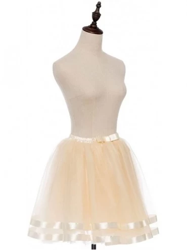 Slips Women's Tulle Skirt Petticoat Slip Crinoline Underskirt Ribbon Knee Length - Silver - CV189XW7IQL $20.43