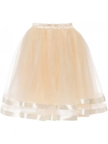 Slips Women's Tulle Skirt Petticoat Slip Crinoline Underskirt Ribbon Knee Length - Silver - CV189XW7IQL $20.43