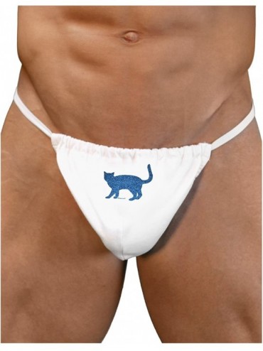 G-Strings & Thongs TooLoud Cat Silhouette Design Blue Glitter Mens G-String Underwear - White - C812EUKMVSL $47.85
