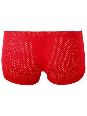 Boxer Briefs Men's Sexy 3D Bags Breathable Nylon Mesh Boxer Sexy Men's Underwear - Red - CY18TH4LC29 $10.37