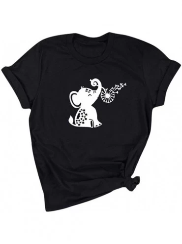 Garters & Garter Belts Women's Graphic Tees Cute Elephant Print Summer Casual Short Sleeve Round Neck Tops T Shirt - Black - ...