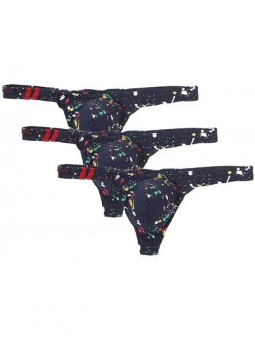 Briefs Men's Underwear Printed Cotton Low-Rise T-Thongs 3 Pack - Ry+ry+ry - C018AU9T2C6 $21.73