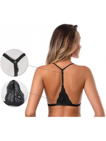Bras Women's Embroidered Triangle Bra Front Closure Plunge Wireless Lightly Lined Lace Bralette Top - Black - C5180H6AD4R $15.46
