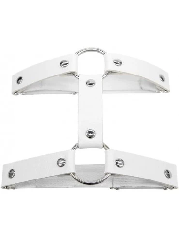 Garters & Garter Belts 2PCS Gothic Double Row Garters Leg Ring Leg Elastic Punk Harness Garter Belt Adjustable Suspender - Wh...