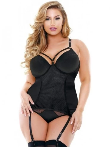 Bustiers & Corsets Odessa Cutout Molded Cup Bustier with Matching Panty - Black - CC18LSILZEL $27.98
