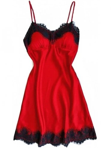 Bustiers & Corsets Satin Sleepwear Women Ladies Nightwear Nightdress Sexy Lingerie with Chest Pads - B-red - C018U08O6ND $19.25