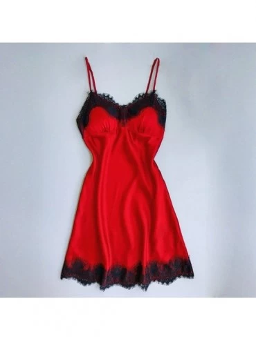 Bustiers & Corsets Satin Sleepwear Women Ladies Nightwear Nightdress Sexy Lingerie with Chest Pads - B-red - C018U08O6ND $10.55
