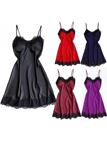 Bustiers & Corsets Satin Sleepwear Women Ladies Nightwear Nightdress Sexy Lingerie with Chest Pads - B-red - C018U08O6ND $10.55