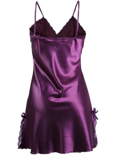 Nightgowns & Sleepshirts Women Sexy Satin Lace Trim Sleepwear Nightgown Pajama Slip Dress - Purple-lace - C31865626ZE $17.08