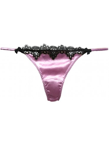 Panties Womens Silk Satin Thong Panties Lace G String Thong T Back Shiny Satin Underwear - Light Purple - CF18H65OKWG $14.84