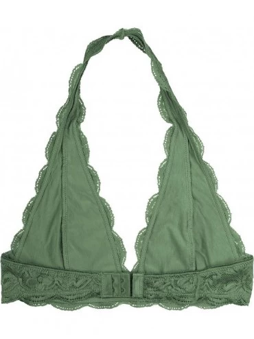 Bras Women's Lace Halter Bralette - Balsam Green - CA18NMHT5QW $16.83