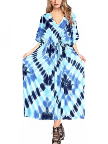 Nightgowns & Sleepshirts Women's Maxi Kaftan Boho Dress Sleep Wear Swim Cover Ups Embroidered - Summer Blue_a564 - C01882M4XE...