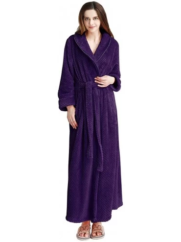 Robes Womens Robe Long Fleece Bathrobe Warm Waist Belt Super Soft Spa Plush Full Length Bath robe with Shawl Collar Purple - ...