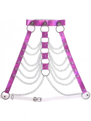 Bras Sexy Women's Cupless Bra Halter PVC Metal Chain Tassel Body Chest Harness - Rose - CE18HTA3LIM $20.92