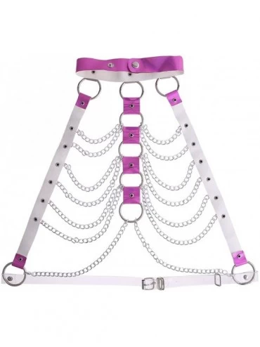 Bras Sexy Women's Cupless Bra Halter PVC Metal Chain Tassel Body Chest Harness - Rose - CE18HTA3LIM $20.92
