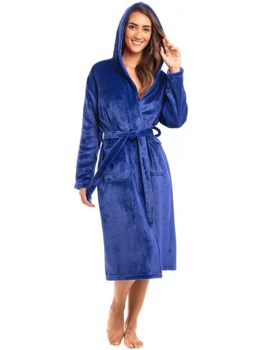 Robes Spa Collection Plush Fleece Robe w/Hood Luxurious Warm Bathrobe - Blue - CE18UAM6OGK $47.25