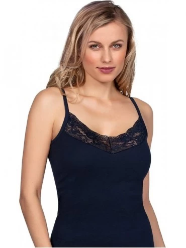 Camisoles & Tanks Luxury 100% Mako Cotton Women's Lace-Trimmed Camisole. Proudly Made in Italy. - Nero - CU18TIYUHRL $20.40