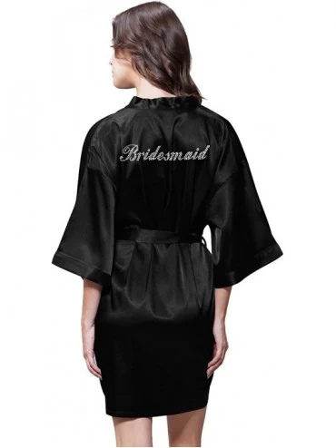 Robes Rhinestone Matron of Honor Robe for Women Women's Satin Kimonoe for Bridesmaid and Bride Wedding Party - Black - C5199Q...