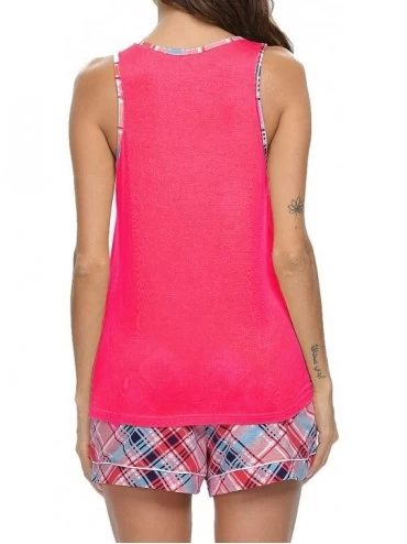 Sets Pajama Sets Women Cotton Top Sleepwear- Short Plaid Bottoms Nightgowns - Pink - CM19832SA3N $18.70