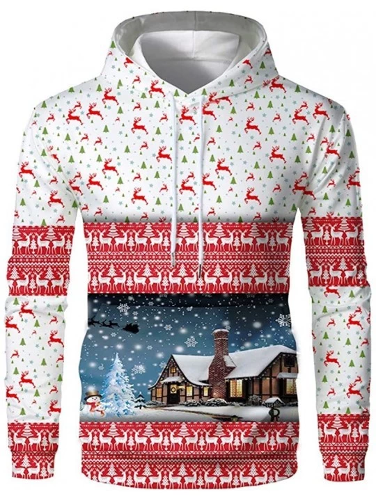 Robes Couple Cute 3D Santa Print Ugly Christmas Kangaroo Pocket Sweatshirt Hoodies Pullover - White C - C1193M3NNEZ $22.12